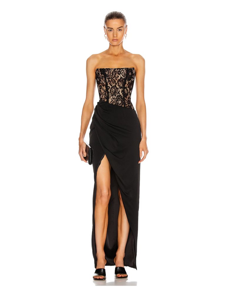 Rasario Asymmetric Lace Corset Dress In Black 42 10